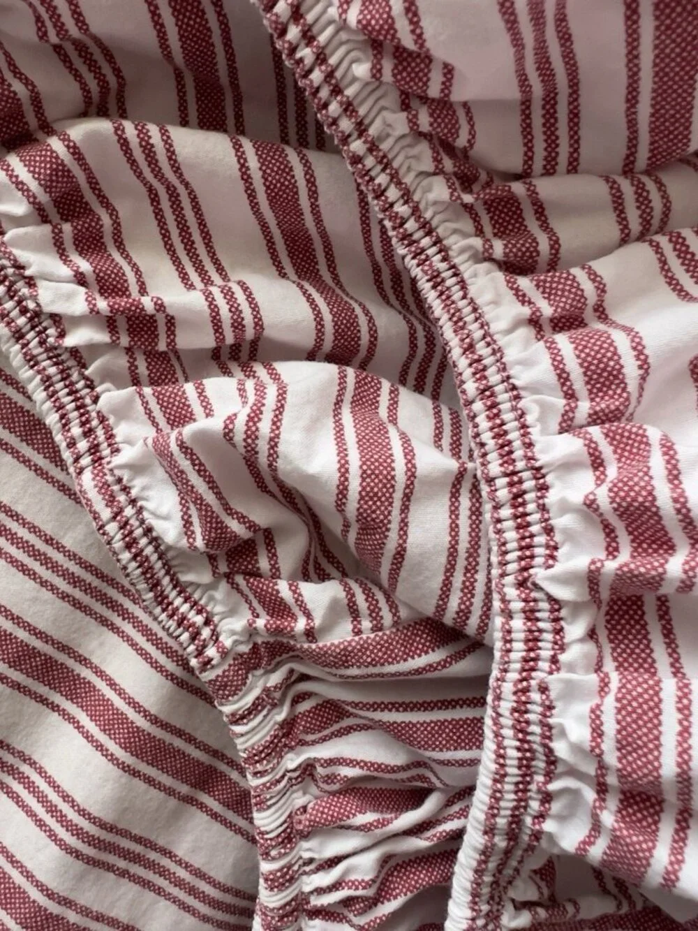 NAUTICA Twin 2 Pc Ticking Stripe Coleridge Red White Sheet Set 1-Flat 1-Fitted